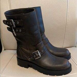 Stylish Zara Brown Leather Boots with Buckles